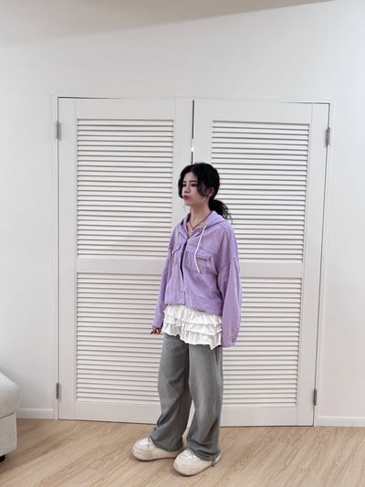 正韓 春天的淺紫連帽牛仔外套11