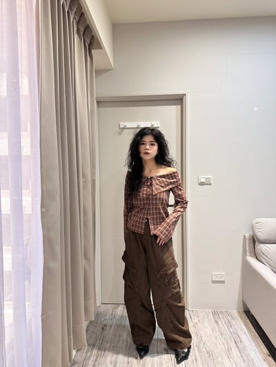 正韓 格子翻領一字領襯衫6