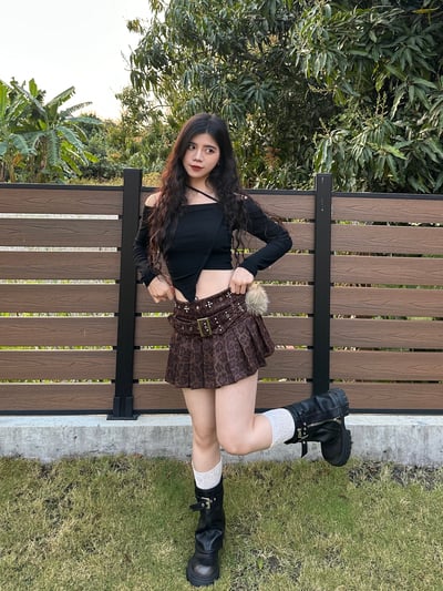 卯釘麂皮豹紋百褶裙4