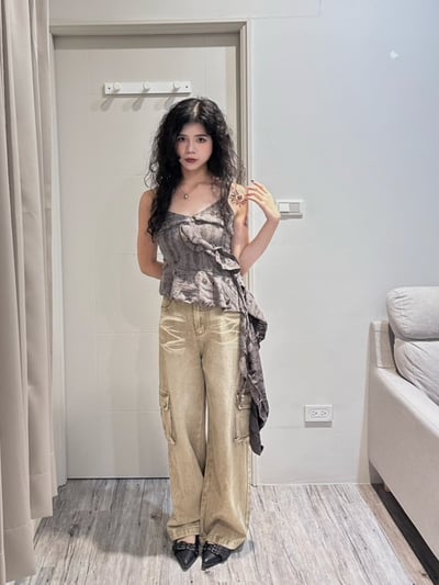 貓鬚紋理工裝牛仔褲4