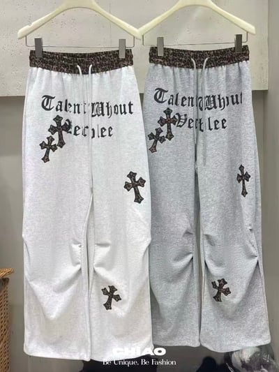 豹紋十字拼接棉褲9