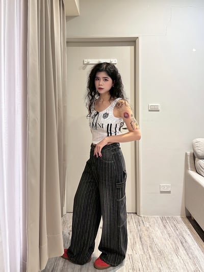 直條紋調節牛仔褲9