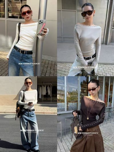 卯釘滾邊厚磅一字領上衣8