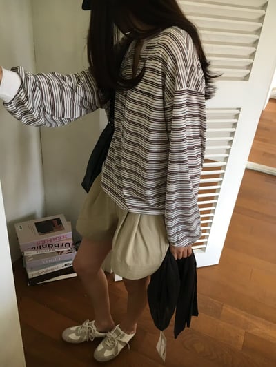 差一成團！《v家》超薄款條紋排扣罩衫19