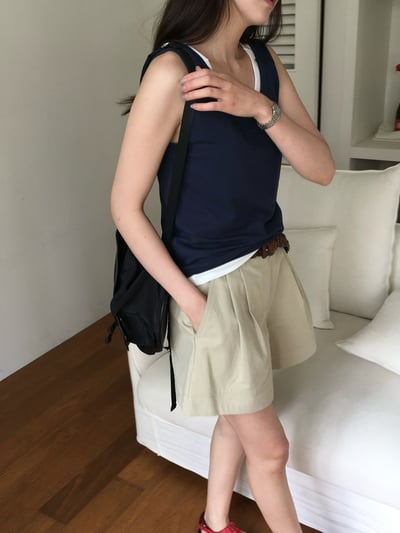 早鳥價開團中！《v家》顯瘦皺褶寬褲管短褲22