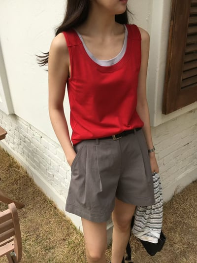 早鳥價開團中！《v家》顯瘦皺褶寬褲管短褲3