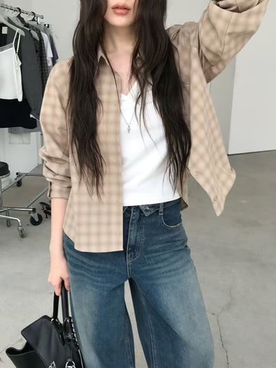 last 1早鳥價！《26春夏爆紅設計師》格紋短版襯衫16