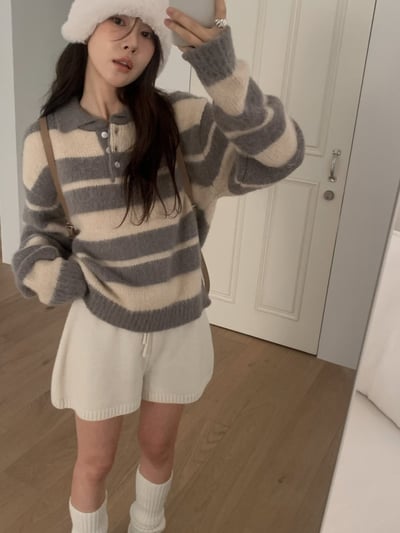 現貨！《平價韓貨》polo領條紋毛衣3