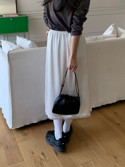 W6成團！《花語家》人造絲鬆緊蕾絲半裙4