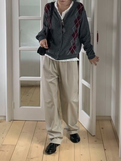 深藍現貨!《2025 trend》直式菱格紋針織外套18