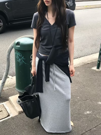 last 1早鳥價！《26春夏爆紅設計師》低腰後綁繩開衩長裙2