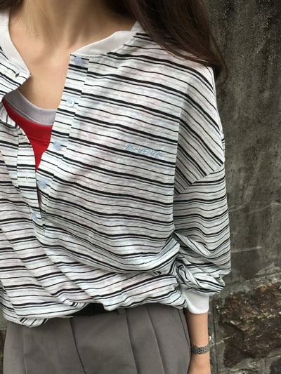 差一成團！《v家》超薄款條紋排扣罩衫13