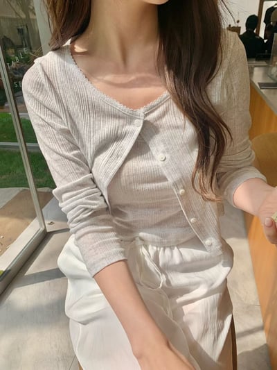 W6成團！《蔬菜家》直紋花邊背心+罩衫set(不可拆)7