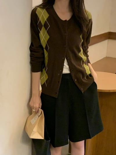 深藍現貨!《2025 trend》直式菱格紋針織外套13