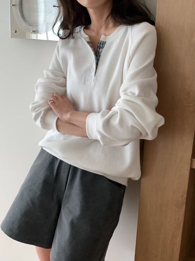 last 1早鳥價！《b家》waffle格紋排扣上衣1