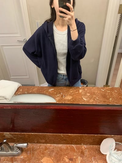 現貨深藍一件！《質感店家》skin fleece hood zip-up and pt4