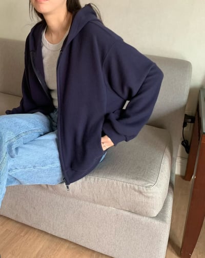 現貨深藍一件！《質感店家》skin fleece hood zip-up and pt2