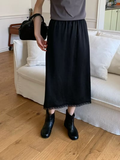 W6成團！《花語家》人造絲鬆緊蕾絲半裙13