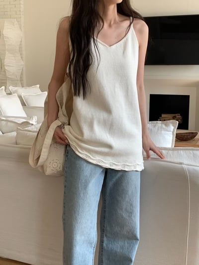 W7成團！《b家》棉100花捲邊針織吊帶3