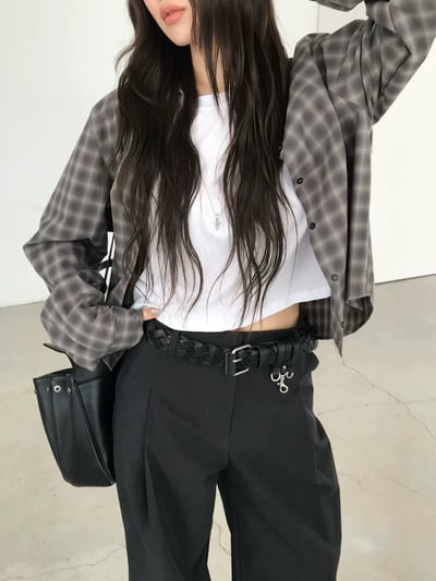 last 1早鳥價！《26春夏爆紅設計師》格紋短版襯衫2