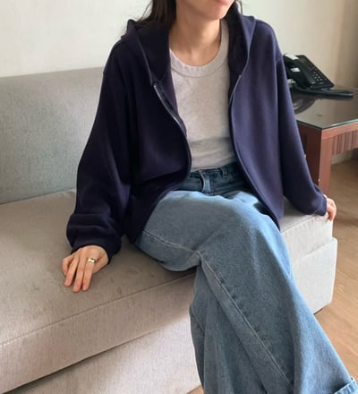 現貨深藍一件！《質感店家》skin fleece hood zip-up and pt1