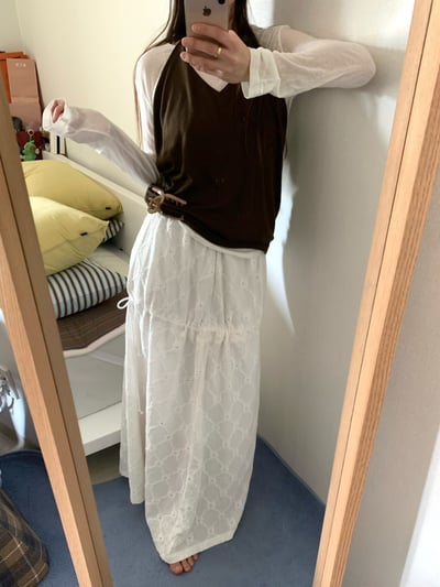 W7成團！《平價韓貨》拉繩決定裙型壓紋長裙20