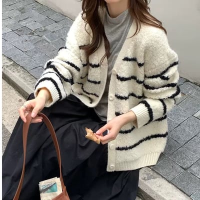 現貨！《小資韓貨》捲捲毛條紋cdg6