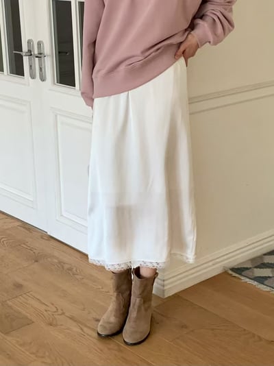 W6成團！《花語家》人造絲鬆緊蕾絲半裙7