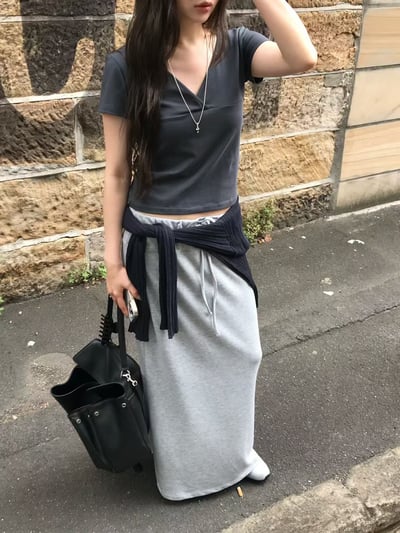 last 1早鳥價！《26春夏爆紅設計師》低腰後綁繩開衩長裙4