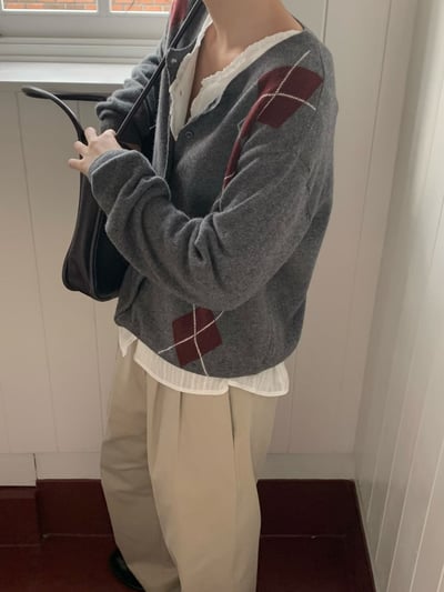 深藍現貨!《2025 trend》直式菱格紋針織外套21