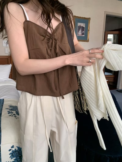 早鳥價開團中！《清新甜美》法式棉麻傘狀綁帶背心14