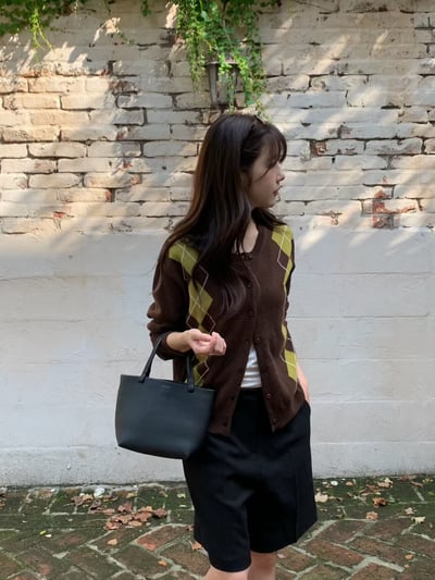 深藍現貨!《2025 trend》直式菱格紋針織外套9