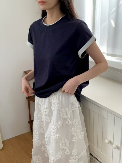 早鳥價開團中！《可愛甜美》撞色滾邊寬袖T-shirt1