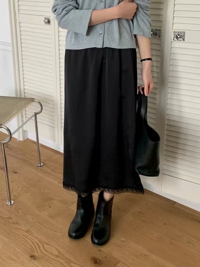 W6成團！《花語家》人造絲鬆緊蕾絲半裙10