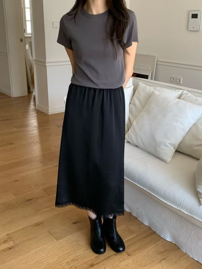 W6成團！《花語家》人造絲鬆緊蕾絲半裙14