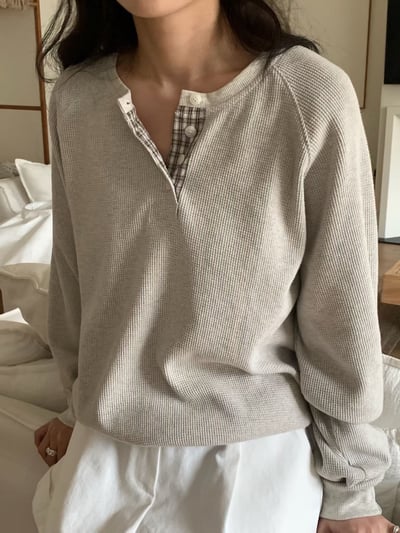 last 1早鳥價！《b家》waffle格紋排扣上衣6