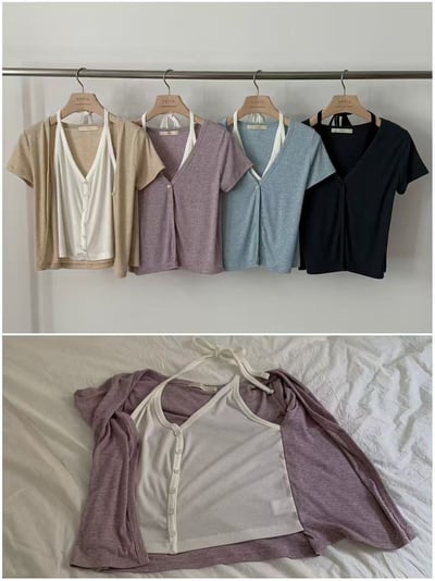 早鳥價開團中！《v家》假兩件繞脖造型上衣1