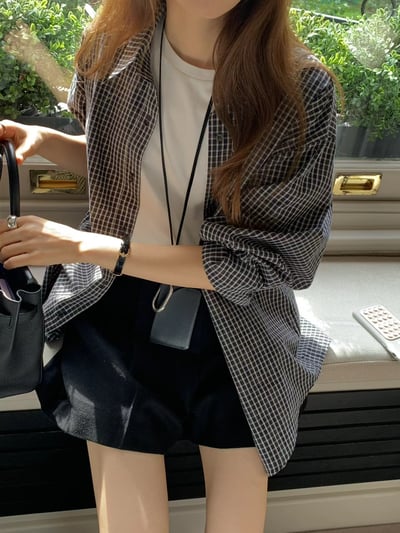 斷貨《ounce襯衫真的推》韓妞中性格紋襯衫17