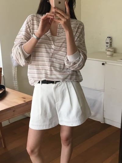 早鳥價開團中！《v家》顯瘦皺褶寬褲管短褲15