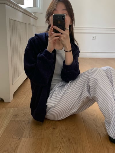 現貨深藍一件！《質感店家》skin fleece hood zip-up and pt6