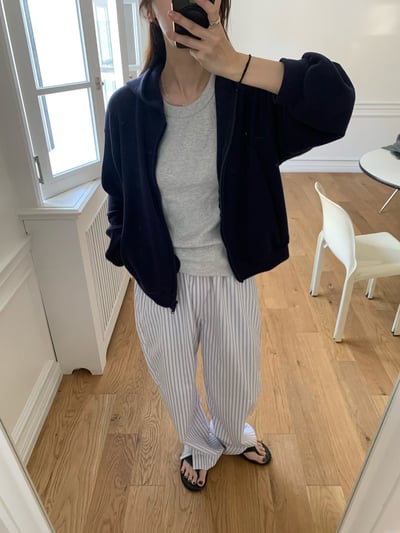 現貨深藍一件！《質感店家》skin fleece hood zip-up and pt7