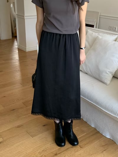 W6成團！《花語家》人造絲鬆緊蕾絲半裙12