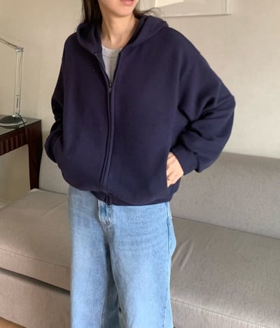 現貨深藍一件！《質感店家》skin fleece hood zip-up and pt3