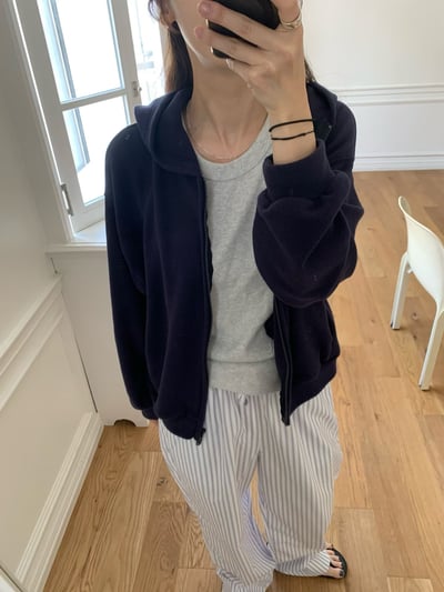 現貨深藍一件！《質感店家》skin fleece hood zip-up and pt5