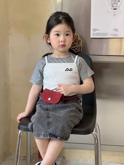 D1-002 韓版刺繡吊帶+短袖上衣2件套/牛仔裙5