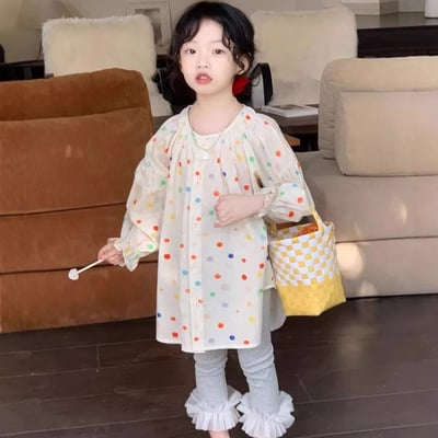 C1-061 韓版彩色圓點長襯衫加修身彈性打底褲1