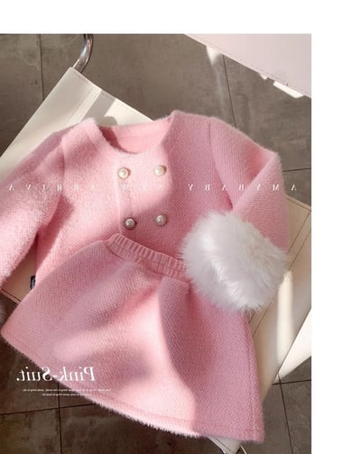 C1-051 新年夾棉加厚小香風毛絨絨外套加包臀裙套裝12