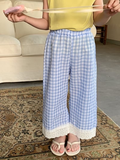 B1-060 薄格紋寬褲多巴胺防蚊褲4