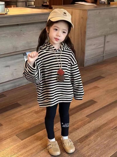 C1-044 條紋長袖連帽上衣加修身緊身褲兩件套裝4