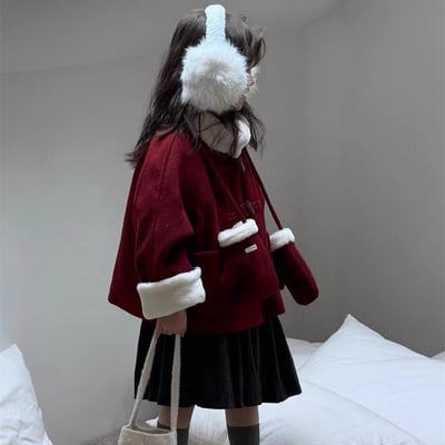 C1-034 聖誕新款棉衣厚實牛角扣羊絨呢料外套上衣送手套4